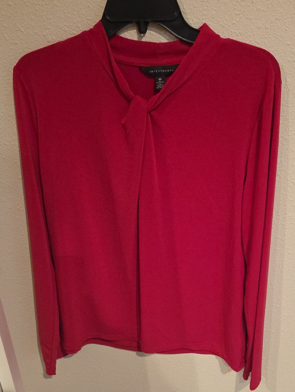 Investments Cherry Pink Long-Sleeve Tie-Neck Top